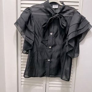 New without tags 🏷️ Black sheer top with tie around the neck.       Bin 2